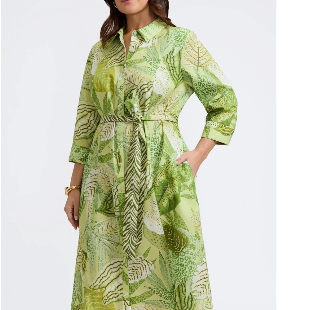 Foxcroft Green Leaf Print Midi Dress